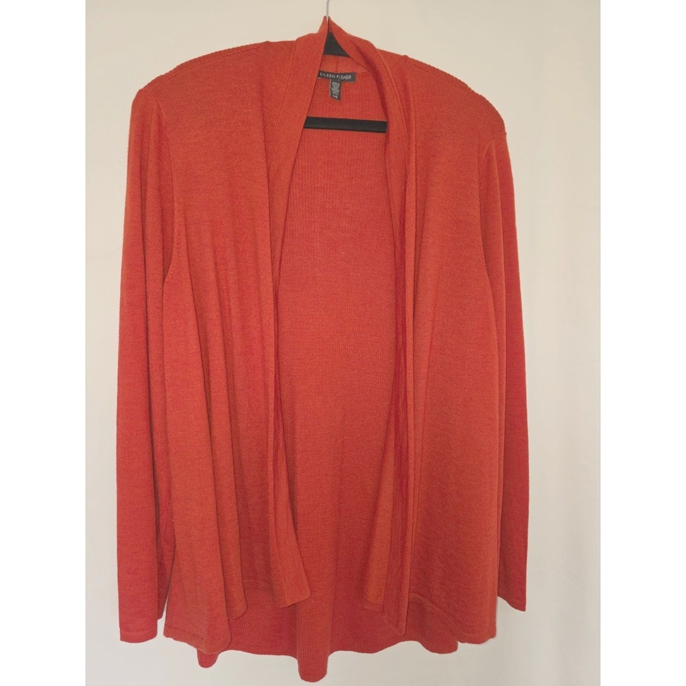 Eileen Fisher 100% Merino Wool Open Front Cardigan Italian Yarn Lightweight Fall